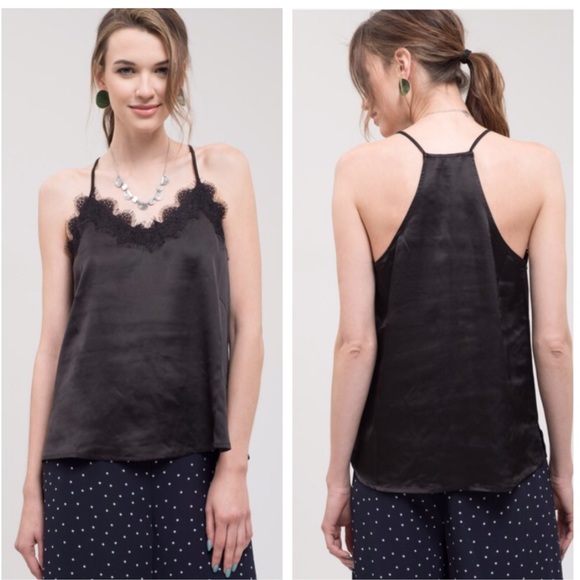 Haute Ellie Tops - MEG- Halter Back Eyelash Lace Trimmed Cami Top